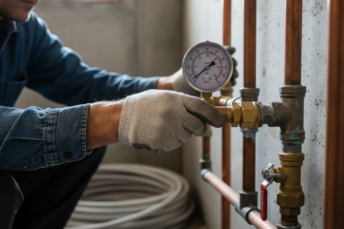 Pressure testing a repaired line during Water Line Repair in Tow